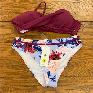 Plum And Floral Wrap Bikini